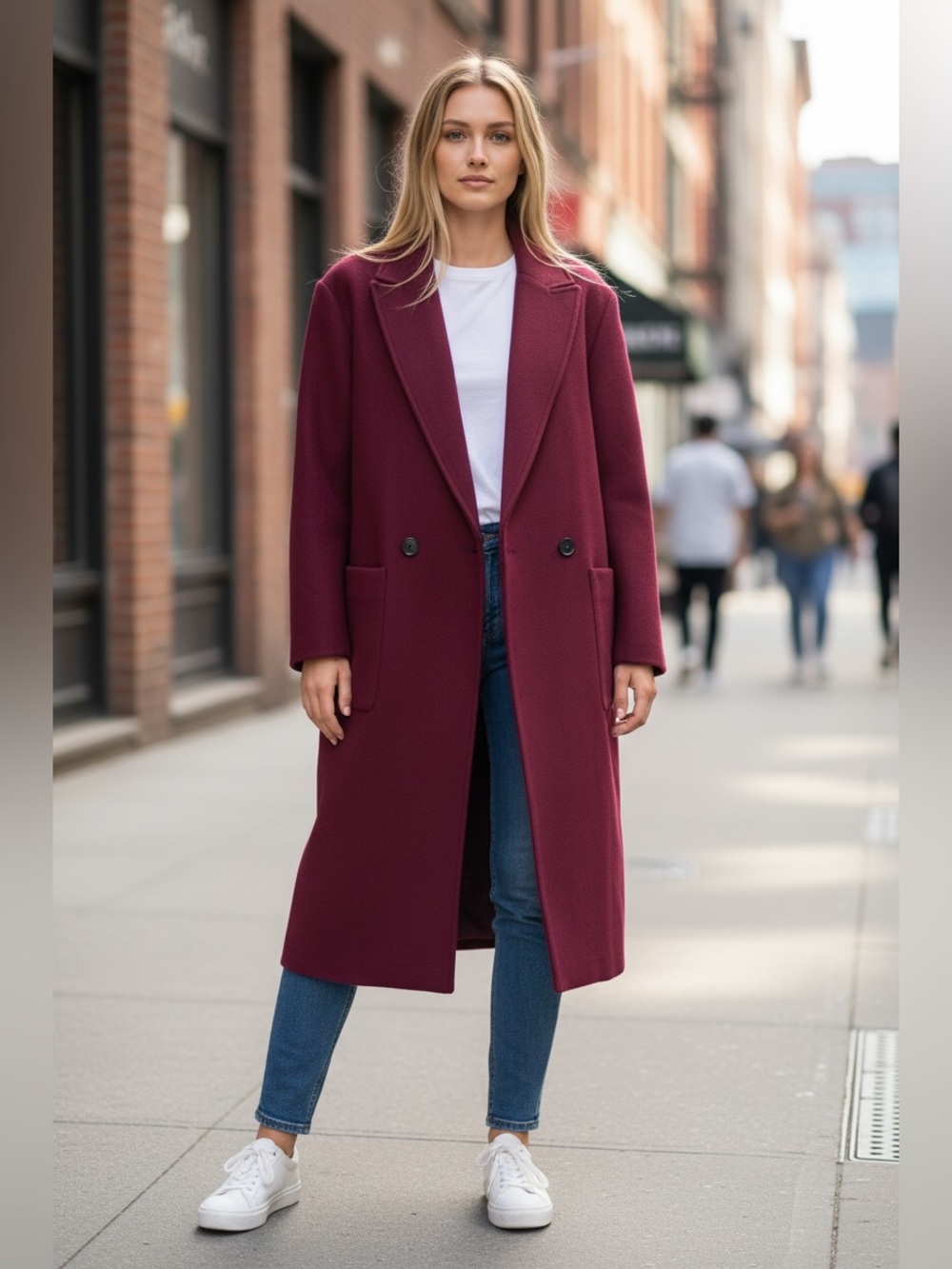 NEOT LOFT Burgundy Double-Breasted  Coat – Size M | Classic & Cozy Oversized